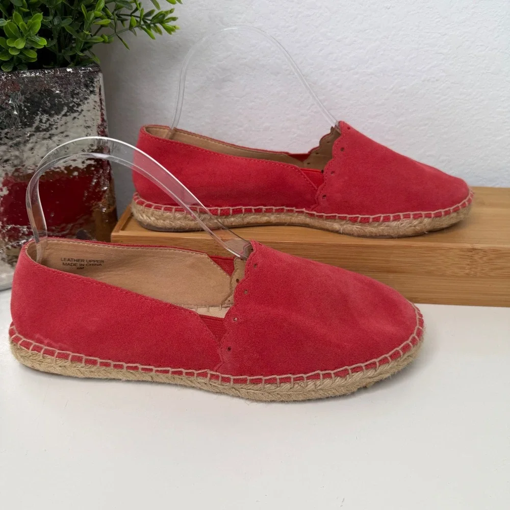 Talbots‎ Izzy Espadrille Flats Womens Red Suede Scalloped Laser Cut Preppy 8M